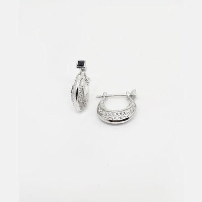 Crystal Curve Hoop Black Stone Earrings