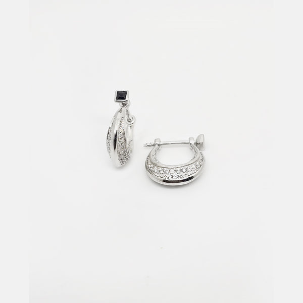 Crystal Curve Hoop Black Stone Earrings