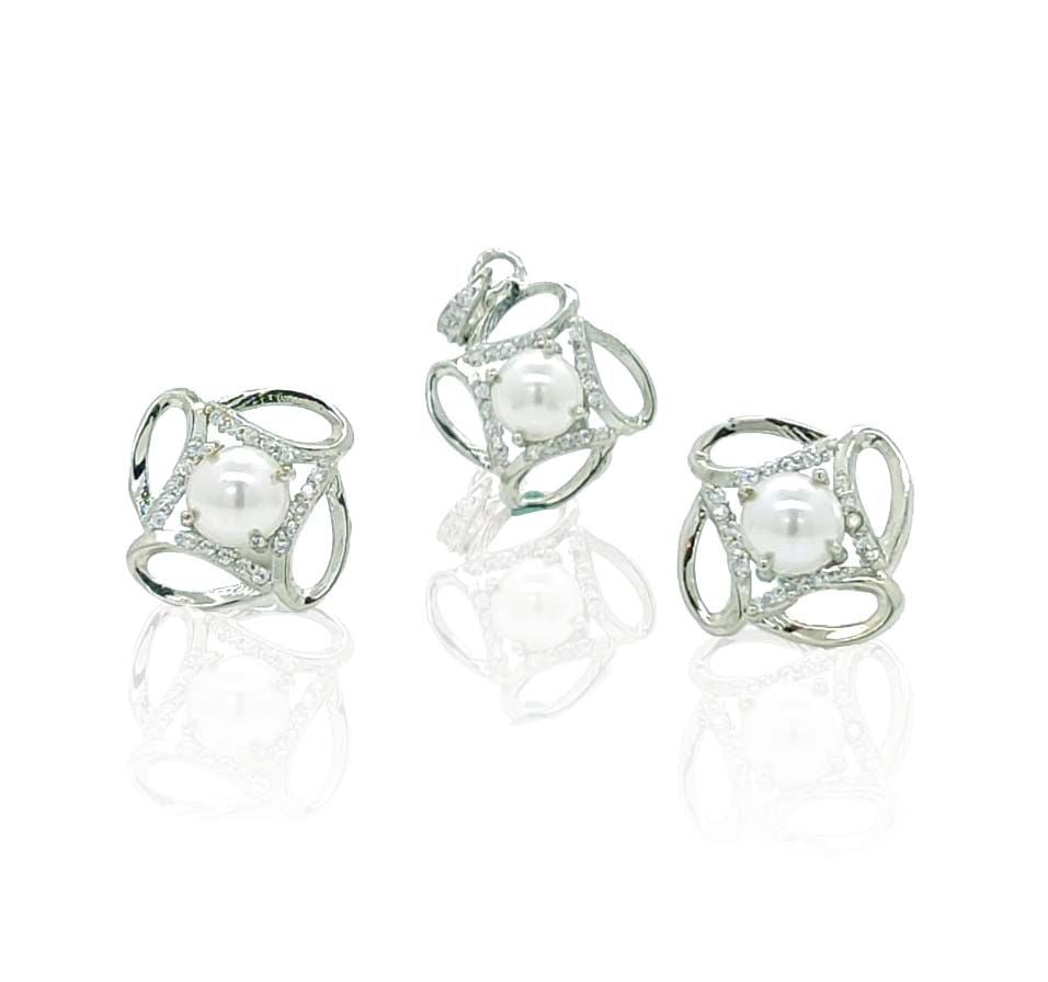 925 Sterling Silver Moti Pendant Set - Elegant Pearl Design