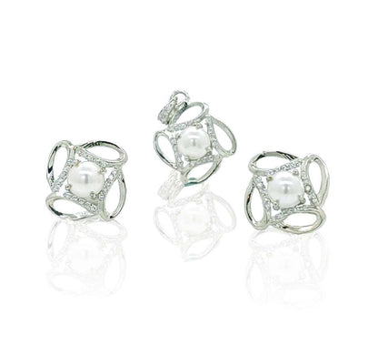 925 Sterling Silver Moti Pendant Set - Elegant Pearl Design