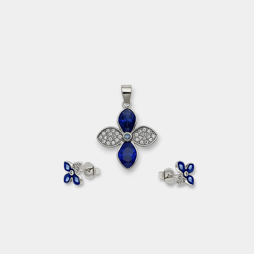 Blue and White Stone Flower Pendant Set