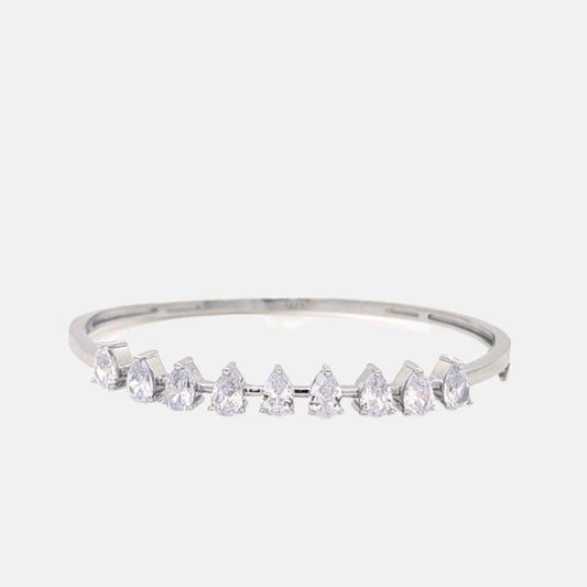 Sterling Silver Kada with Pear Shape Diamonds | Elegant Jewelry