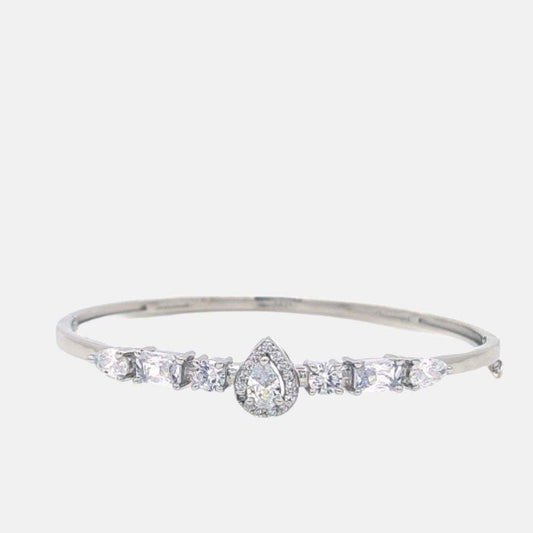 Sterling Silver Kada with Pear Shape Center Stone & Diamonds