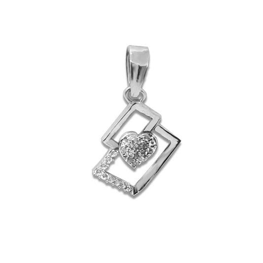 92.5 Sterling Silver Heart in Frame Solitaire Pendant