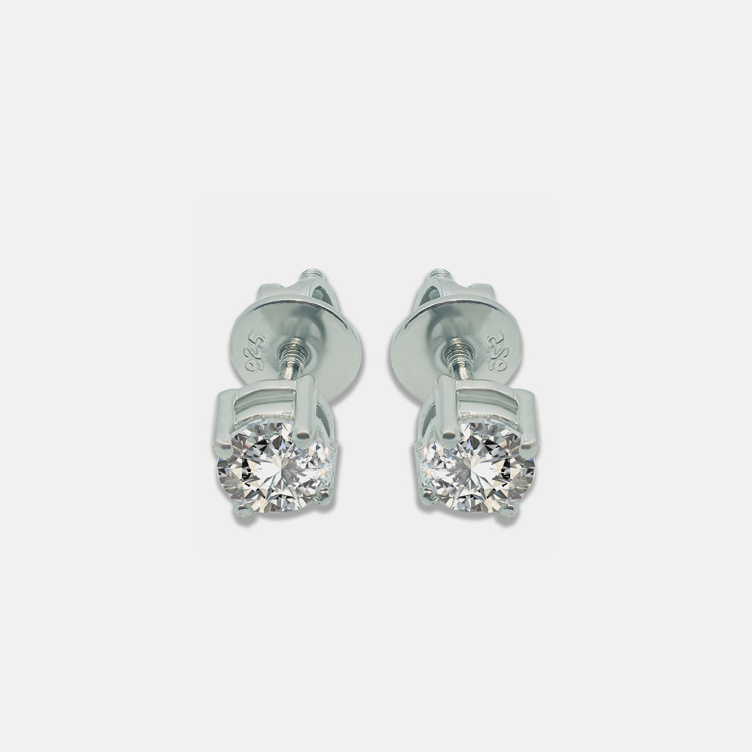 Sterling silver solitaire stud earrings with AAA+ quality zircons.
